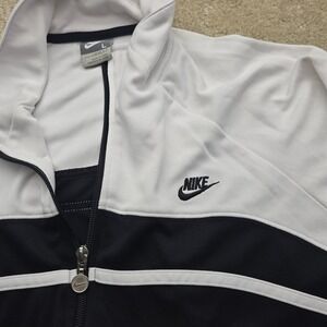 Nike Women's Track Jacket White Black Zip Up Athletic Sportswear Size L